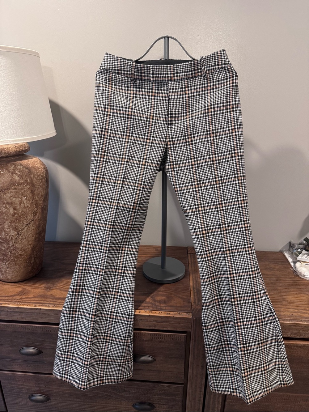 Smythe Black, Cream & Brown Plaid Flare Pants 6 NWOT